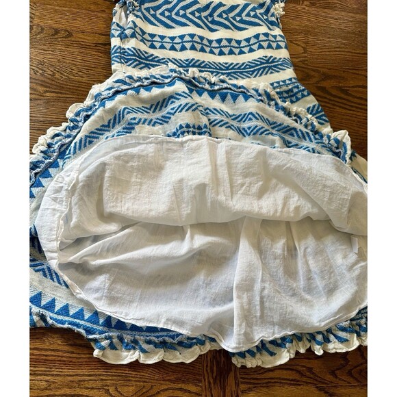 SAIL to SABLE Geo Stripe Ruffle Neck Dress 100% Cotton‎ Blue White Size XS EUC - Picture 10 of 11